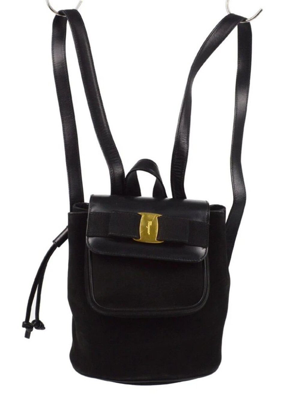 Salvatore Ferragamo Black Suede Vara Bow Backpack AQ-216254 XX07494